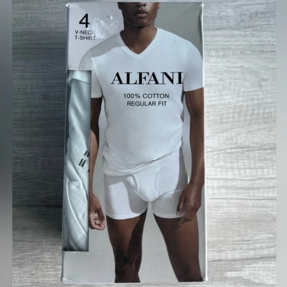 Alfani Men's Classic White 100% Cotton Regular Fit Undershirts V-neck T-shirts